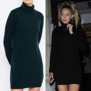 Equipment 100% Cashmere Oscar Long Sleeve Turtleneck Mini Dress in Emerald Green